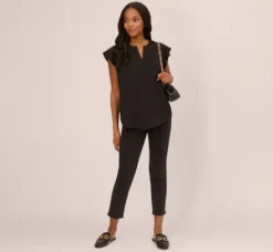 Adrianna Papell Tops & Blouses*Flutter Sleeve Top With Notched Neck In