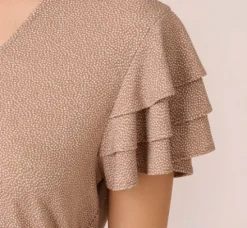 Adrianna Papell Tops & Blouses*Flutter Sleeve Top With V Neckline In Cocoa Ivory Micro Dot
