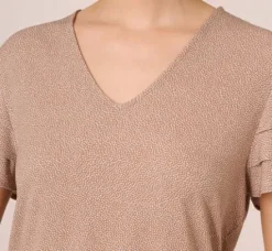 Adrianna Papell Tops & Blouses*Flutter Sleeve Top With V Neckline In Cocoa Ivory Micro Dot