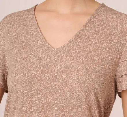 Adrianna Papell Tops & Blouses*Flutter Sleeve Top With V Neckline In Cocoa Ivory Micro Dot
