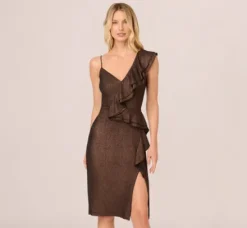 Adrianna Papell Wedding Guest Dresses|Petite-Friendly*Foiled Knit Midi Dress In Black Bronze