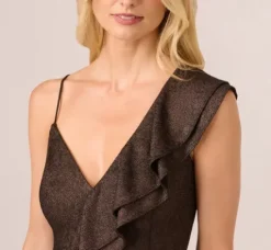Adrianna Papell Wedding Guest Dresses|Petite-Friendly*Foiled Knit Midi Dress In Black Bronze
