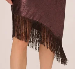 Adrianna Papell Wedding Guest Dresses|Petite-Friendly*Foiled One Shoulder Asymmetrical Dress With Fringe Hem In Blackened Red