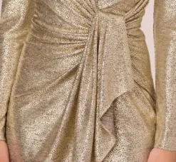 Adrianna Papell Wedding Guest Dresses|Day Dresses*Foil Knit Faux Wrap Dress With Long Sleeves In Light Gold