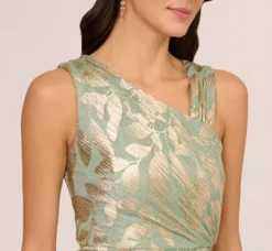 Adrianna Papell Wedding Guest Dresses|Formal Dresses*Foil Printed Asymmetric Gown With Ruffled Detail In Sage Gold