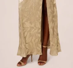 Adrianna Papell Wedding Guest Dresses|Formal Dresses*Foil Printed Asymmetric Gown With Ruffled Detail In Champagne Gold