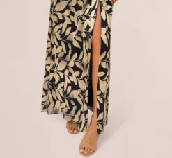 Adrianna Papell Wedding Guest Dresses|Formal Dresses*Foil Printed Asymmetric Gown With Ruffled Detail In Navy Gold