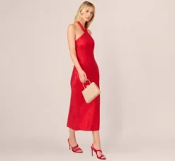 Adrianna Papell Wedding Guest Dresses|Petite-Friendly*Foil Woven Halter Midi Dress In