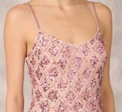 Adrianna Papell Wedding Guest Dresses|Formal Dresses*Geometric Sequin Beaded Gown With Scoop Neckline In Pink Multi