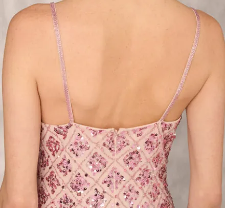 Adrianna Papell Wedding Guest Dresses|Formal Dresses*Geometric Sequin Beaded Gown With Scoop Neckline In Pink Multi