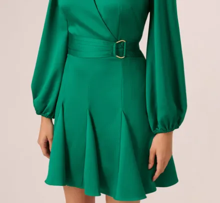 Adrianna Papell Wedding Guest Dresses|Day Dresses*Godet Faux Wrap Short Dress In Radiant Emerald