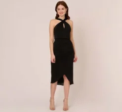 Adrianna Papell Wedding Guest Dresses|Day Dresses*Halter Cocktail Dress With Faux Wrap Skirt In
