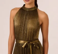 Adrianna Papell Wedding Guest Dresses|Day Dresses*Halter Pleated Metallic Dress In