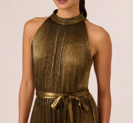 Adrianna Papell Wedding Guest Dresses|Day Dresses*Halter Pleated Metallic Dress In