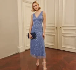 Adrianna Papell Wedding Guest Dresses|Formal Dresses*Hand-Beaded Ankle-Length Dress In French Blue
