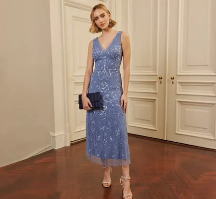 Adrianna Papell Wedding Guest Dresses|Formal Dresses*Hand-Beaded Ankle-Length Dress In French Blue