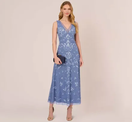 Adrianna Papell Wedding Guest Dresses|Formal Dresses*Hand-Beaded Ankle-Length Dress In French Blue