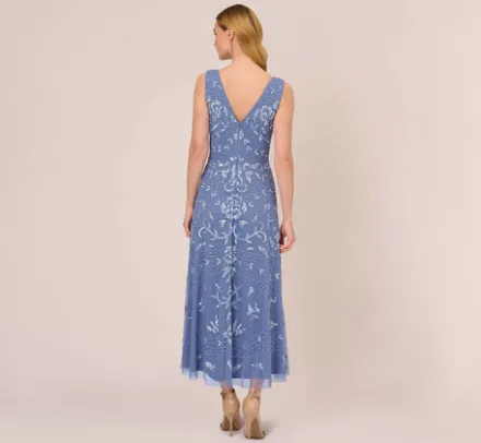 Adrianna Papell Wedding Guest Dresses|Formal Dresses*Hand-Beaded Ankle-Length Dress In French Blue