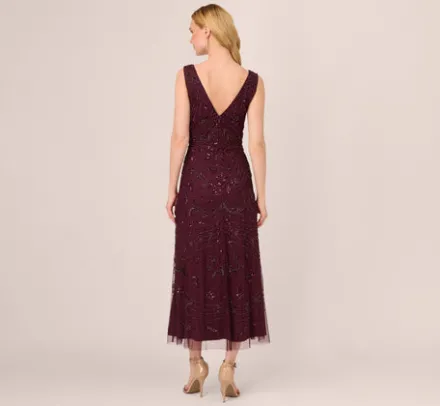 Adrianna Papell Wedding Guest Dresses|Formal Dresses*Hand-Beaded Ankle-Length Dress In Night Plum