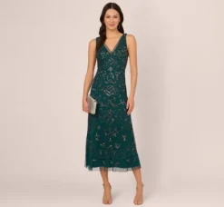Adrianna Papell Wedding Guest Dresses|Formal Dresses*Hand-Beaded Ankle-Length Dress In Gem Green