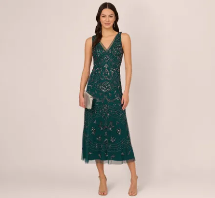 Adrianna Papell Wedding Guest Dresses|Formal Dresses*Hand-Beaded Ankle-Length Dress In Gem Green