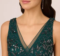 Adrianna Papell Wedding Guest Dresses|Formal Dresses*Hand-Beaded Ankle-Length Dress In Gem Green