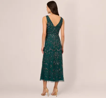 Adrianna Papell Wedding Guest Dresses|Formal Dresses*Hand-Beaded Ankle-Length Dress In Gem Green