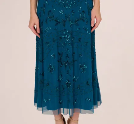 Adrianna Papell Wedding Guest Dresses|Formal Dresses*Hand-Beaded Ankle-Length Dress In Teal Sapphire