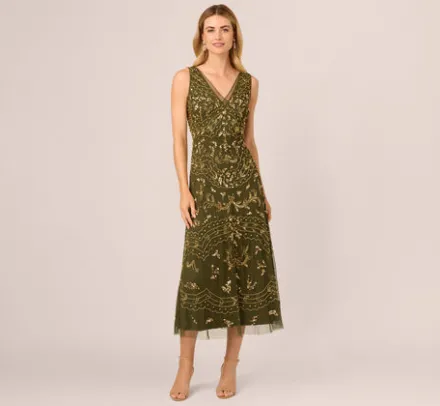 Adrianna Papell Wedding Guest Dresses|Formal Dresses*Hand-Beaded Ankle-Length Dress In