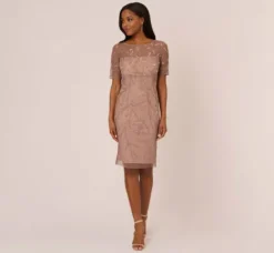 Adrianna Papell Wedding Guest Dresses|Petite-Friendly*Hand-Beaded Cocktail Dress In