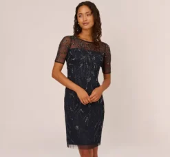 Adrianna Papell Wedding Guest Dresses|Petite-Friendly*Hand-Beaded Cocktail Dress In