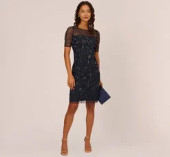 Adrianna Papell Wedding Guest Dresses|Petite-Friendly*Hand-Beaded Cocktail Dress In
