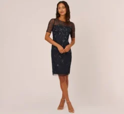 Adrianna Papell Wedding Guest Dresses|Petite-Friendly*Hand-Beaded Cocktail Dress In