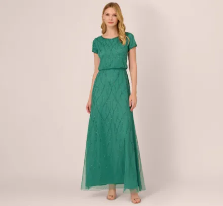 Adrianna Papell Wedding Guest Dresses|Formal Dresses*Hand-Beaded Long Dress In Jungle Green