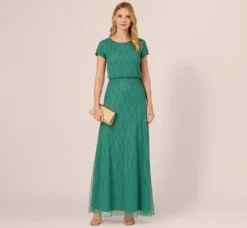 Adrianna Papell Wedding Guest Dresses|Formal Dresses*Hand-Beaded Long Dress In Jungle Green