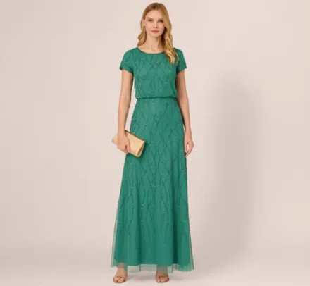 Adrianna Papell Wedding Guest Dresses|Formal Dresses*Hand-Beaded Long Dress In Jungle Green