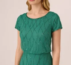 Adrianna Papell Wedding Guest Dresses|Formal Dresses*Hand-Beaded Long Dress In Jungle Green