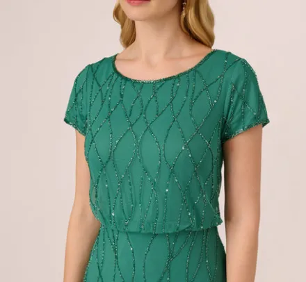 Adrianna Papell Wedding Guest Dresses|Formal Dresses*Hand-Beaded Long Dress In Jungle Green