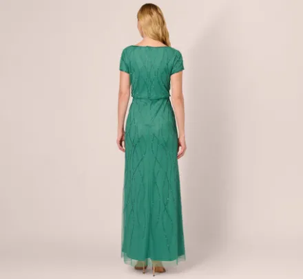 Adrianna Papell Wedding Guest Dresses|Formal Dresses*Hand-Beaded Long Dress In Jungle Green