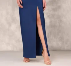 Adrianna Papell Wedding Guest Dresses|Formal Dresses*Hand Beaded Off The Shoulder Long Column Gown With Slit In