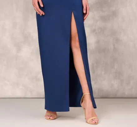 Adrianna Papell Wedding Guest Dresses|Formal Dresses*Hand Beaded Off The Shoulder Long Column Gown With Slit In