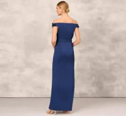 Adrianna Papell Wedding Guest Dresses|Formal Dresses*Hand Beaded Off The Shoulder Long Column Gown With Slit In