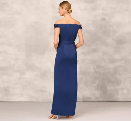 Adrianna Papell Wedding Guest Dresses|Formal Dresses*Hand Beaded Off The Shoulder Long Column Gown With Slit In
