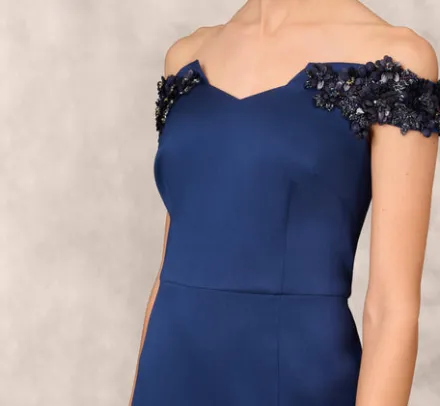 Adrianna Papell Wedding Guest Dresses|Formal Dresses*Hand Beaded Off The Shoulder Long Column Gown With Slit In