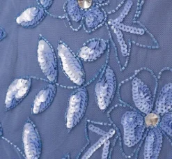 Adrianna Papell Wedding Guest Dresses|Formal Dresses*Hand Beaded Short Sleeve Floral Godet Gown In French Blue