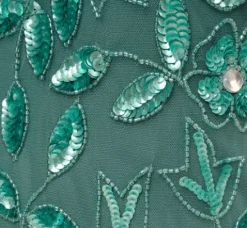 Adrianna Papell Wedding Guest Dresses|Formal Dresses*Hand Beaded Short Sleeve Floral Godet Gown In Green Slate