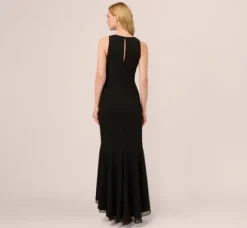 Adrianna Papell Wedding Guest Dresses|Formal Dresses*High Low Crepe Halter Gown With Organza Draping In