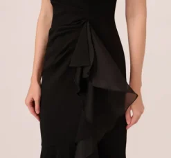 Adrianna Papell Wedding Guest Dresses|Formal Dresses*High Low Crepe Halter Gown With Organza Draping In