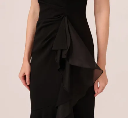 Adrianna Papell Wedding Guest Dresses|Formal Dresses*High Low Crepe Halter Gown With Organza Draping In