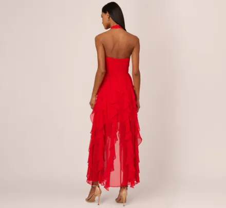 Adrianna Papell Wedding Guest Dresses|Formal Dresses*High Low Halter Dress With 3D Floral Accent In Red Desire